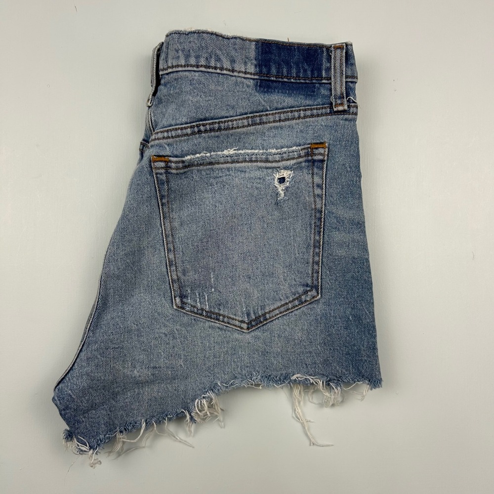 Abercrombie & Fitch The Mom Short High Rise Distressed Denim Short Light Wash 30
